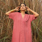 trueBrowns Coral Cotton Dobby Front Slit Dress | Swadesiicart