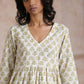 trueBrowns Green Buta On Off White Block Print Cotton Slit Gathered Kurta Set | Swadesiicart