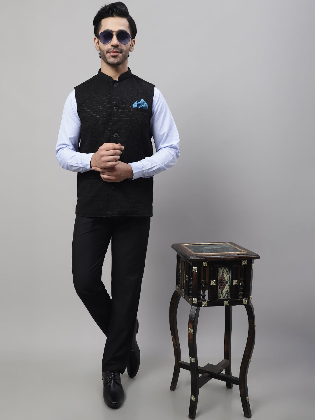 Even Apparels Men's Black Nehru Jacket With Welt Pockets | Swadesiicart