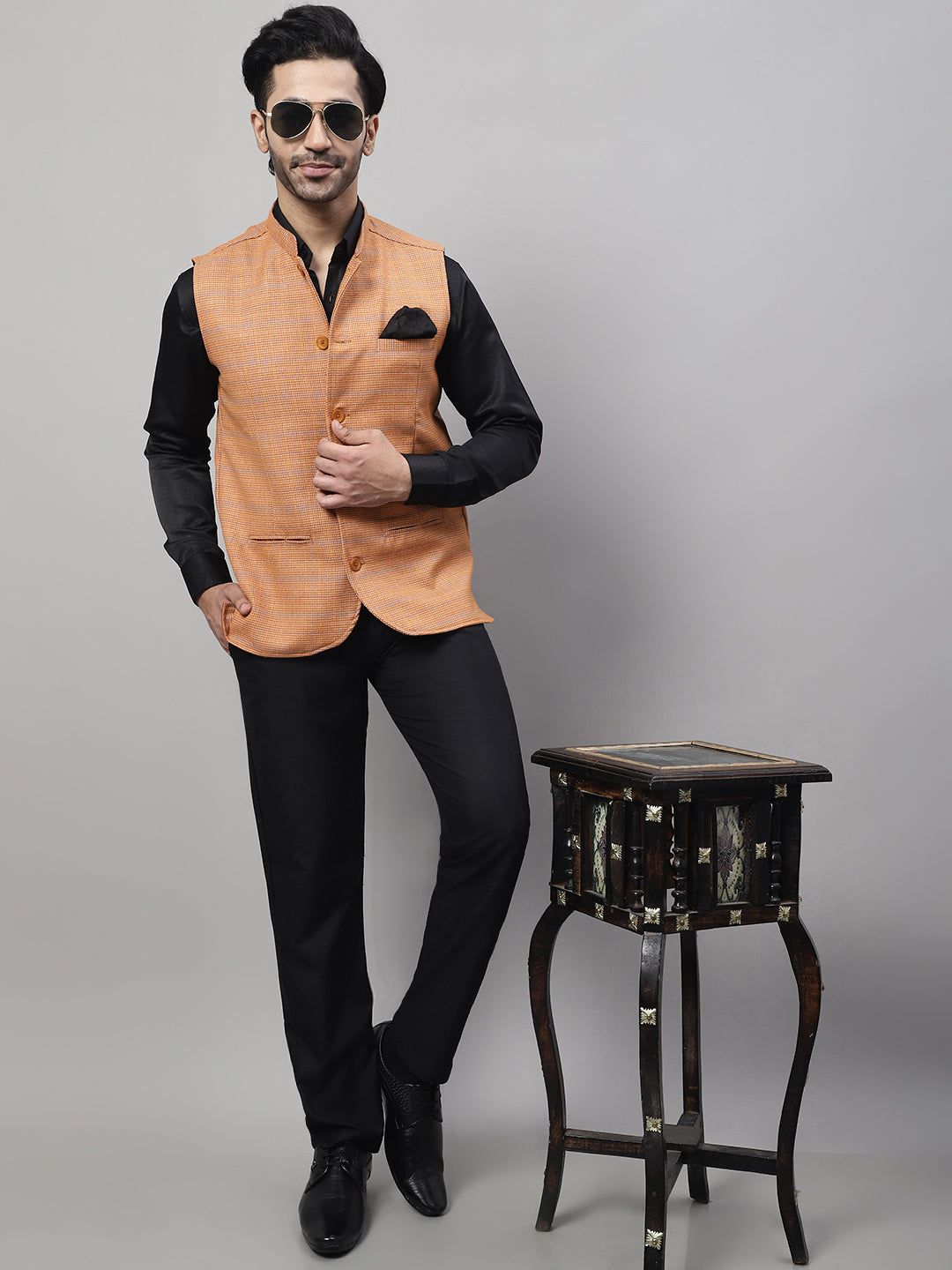 Even Apparels Men's Orange Nehru Jacket With Welt Pockets | Swadesiicart