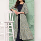 InWeave Women's Navy Top Bottom W Grey Bandhej Long Shrug Set - Swadesiicart