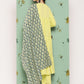 InWeave Women's Lime Green Flared Kurta Set W Green Print Cr Dupatta - Swadesiicart