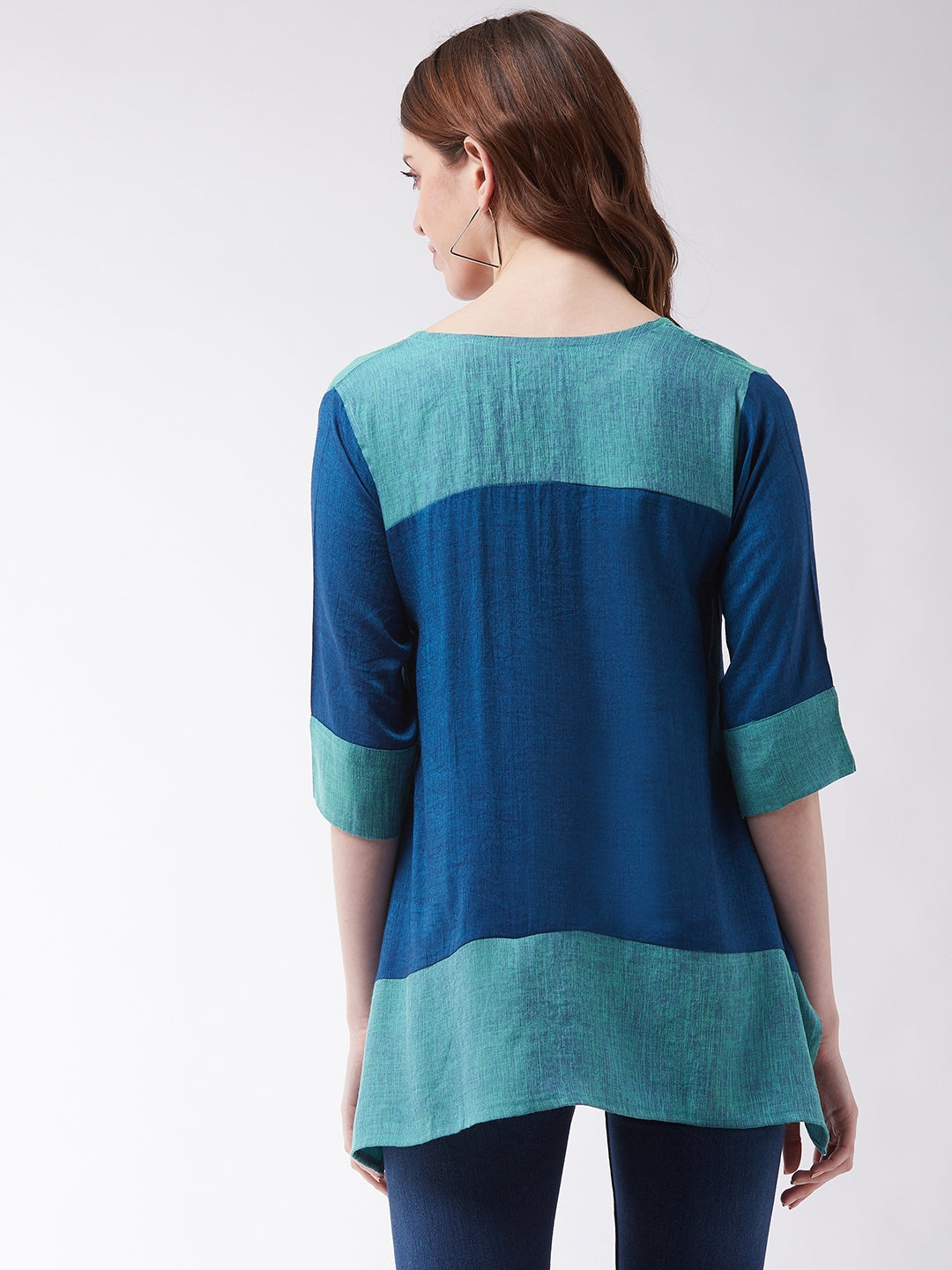 InWeave Women's Peacock Blue Top - Swadesiicart