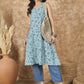 InWeave Mint Blue V Neck Aline Kurta Set - Swadesiicart