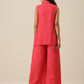 trueBrowns Bright Pink Slub Texture Sleevesless Jacket Pant Set | Swadesiicart