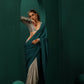 trueBrowns Teal Grey Silk Ready to Wear Saree | Swadesiicart