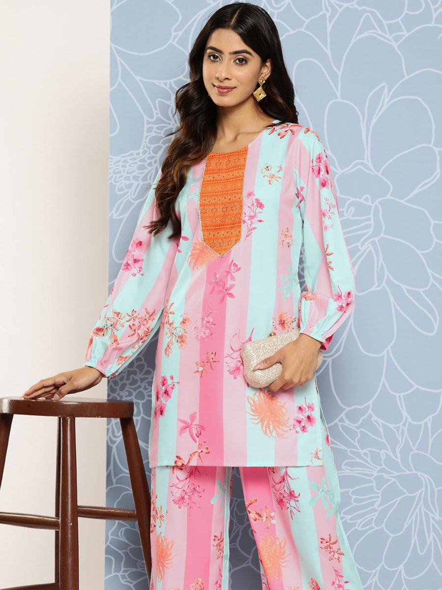 Ahalyaa Striped Ethnic Co-Ords - Swadesiicart
