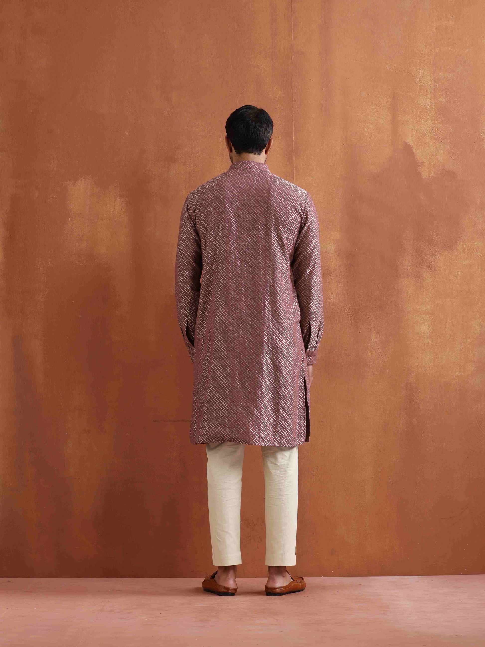 trueBrowns Men's Purple Cotton Dobby Kurta | Swadesiicart
