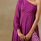trueBrowns Purple Bandhani Printed Silk One Shoulder Kurta Pant Set | Swadesiicart