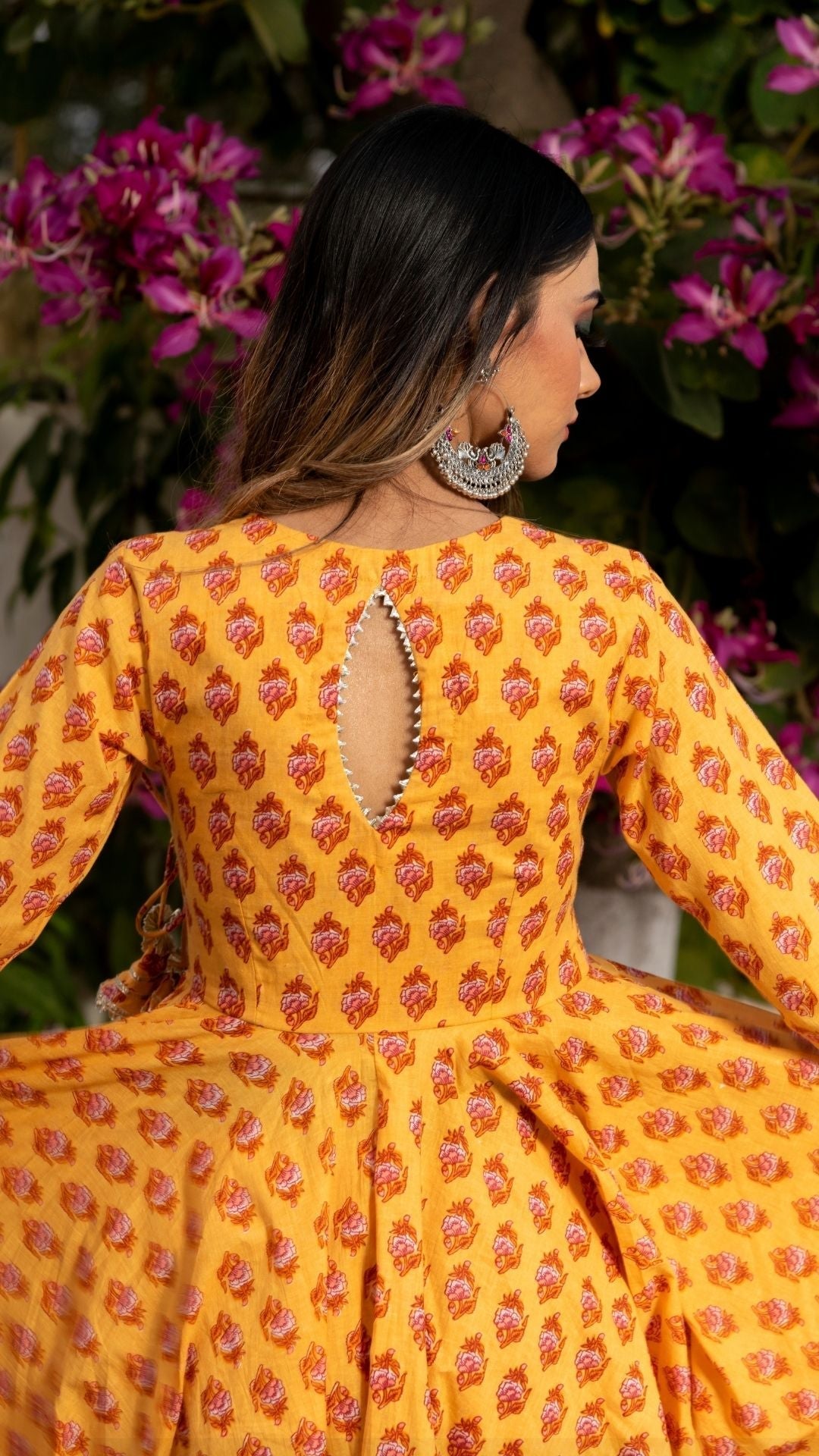 Pomcha Jaipur Mehar Light Brown Hand Block Anarkali Set | Swadesiicart