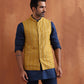 trueBrowns Men's Mustard Cotton Dobby Reversible Nehru Jacket | Swadesiicart