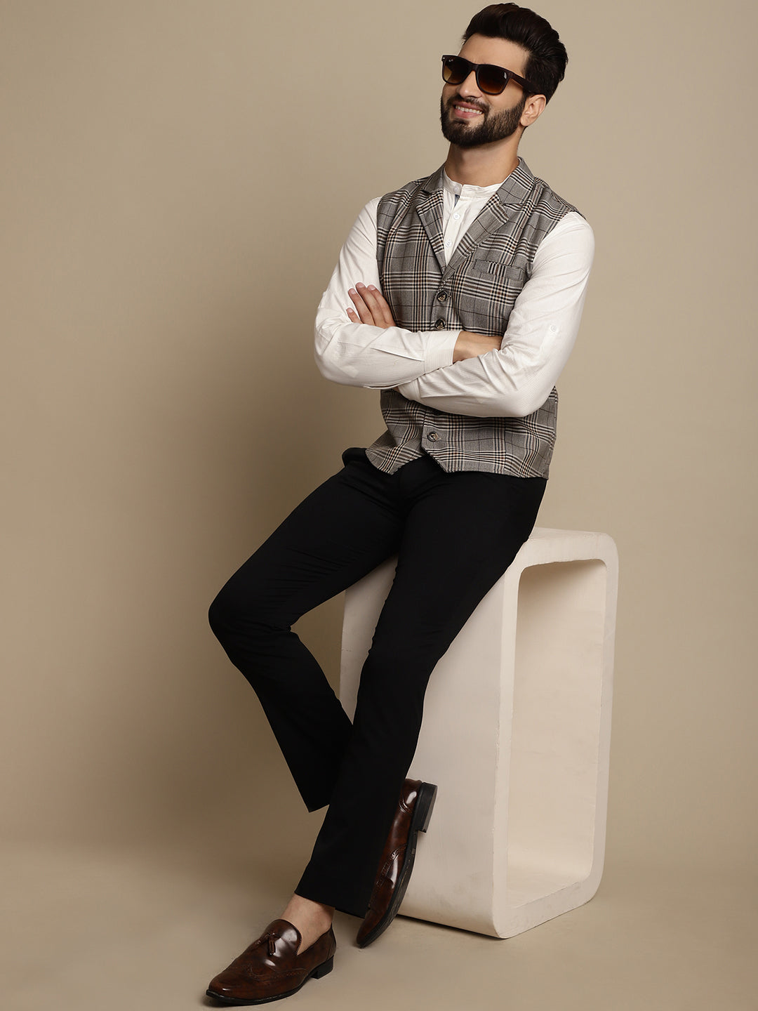 Even Apparels Men's Brown Waistcoat with Notched Lapel | Swadesiicart