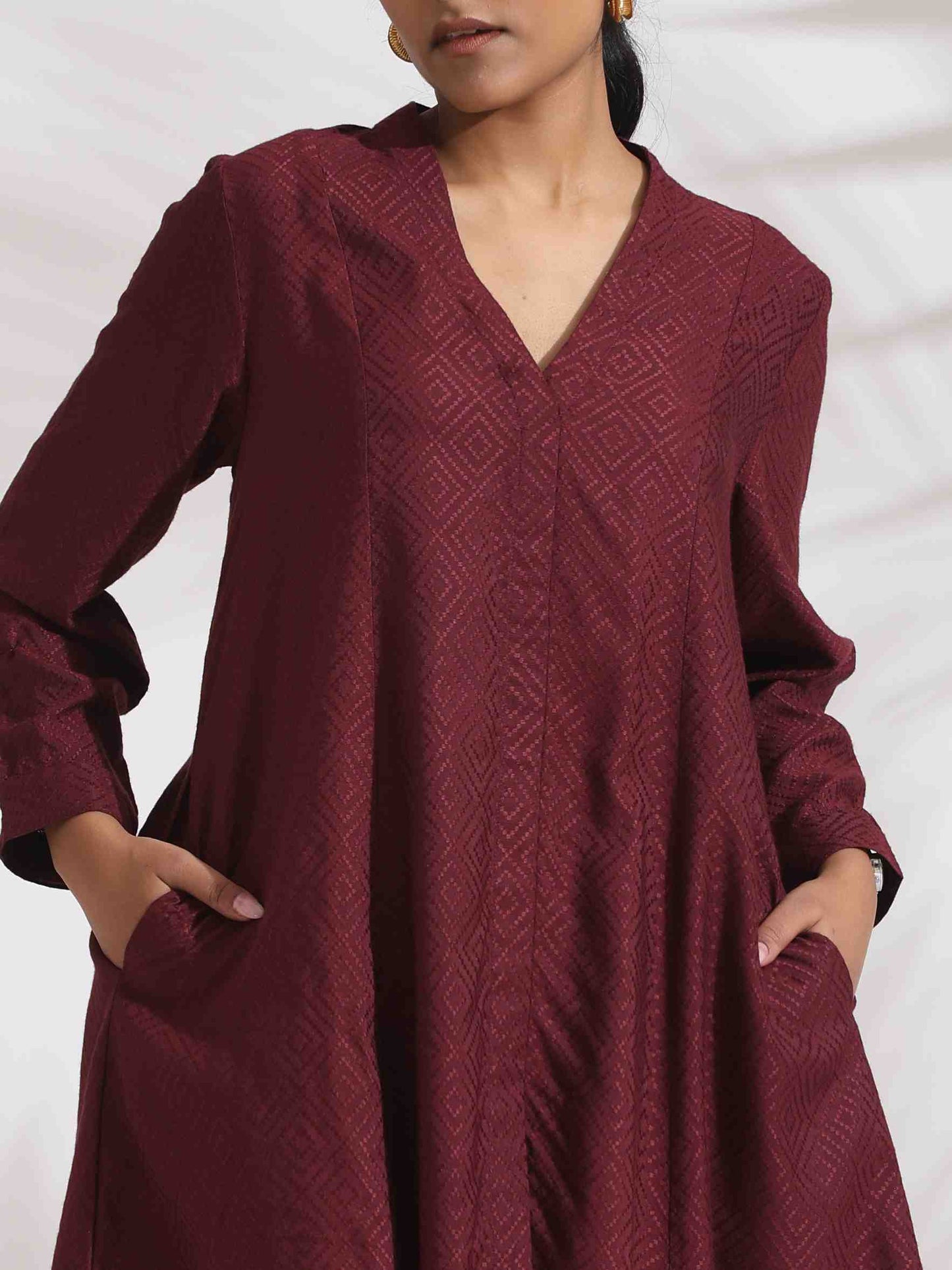 trueBrowns Maroon Dobby Co-ord Set - Swadesiicart