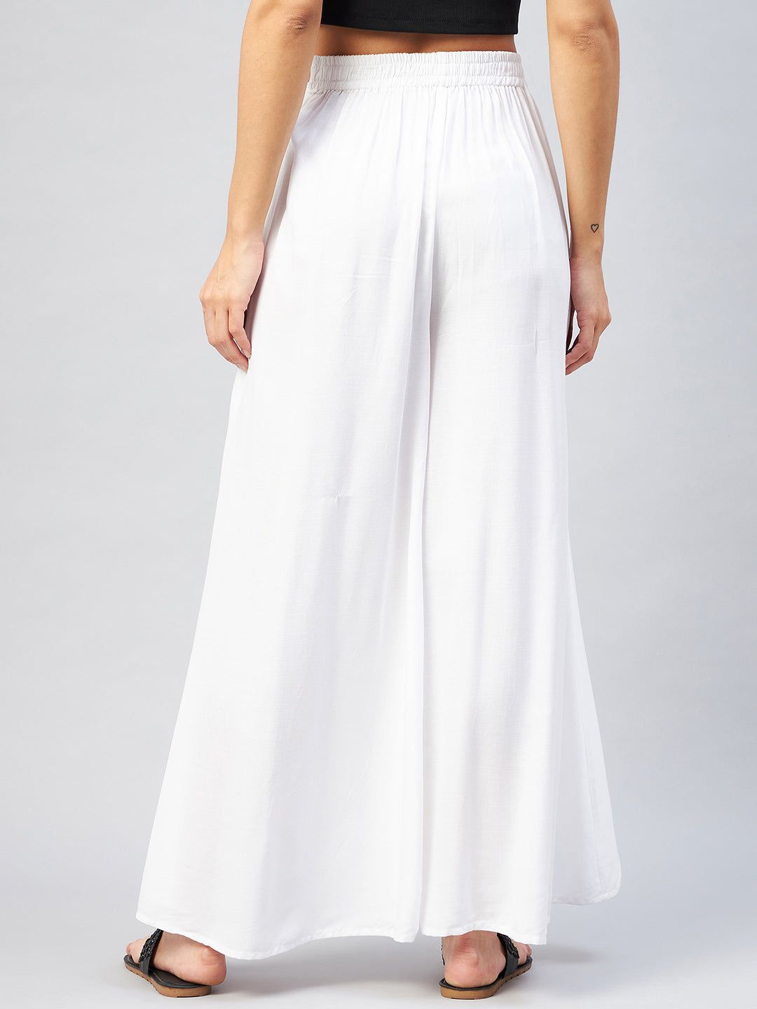 InWeave Solid White Palazzo - Swadesiicart