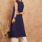 InWeave Royal Blue Lurex V-Neck W/S Front Slit Kurta Pant Set - Swadesiicart