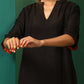 trueBrowns Black Silk High Low Kurta Pant Set | Swadesiicart