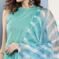 InWeave Women's Teal Lurex Boho Kurta Set With Sky Blue White Leh Dupatta - Swadesiicart
