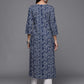 Indian Clothing Varanga Blue Bandhani Print Embroidered Kurta Has Round Neck - Swadesiicart
