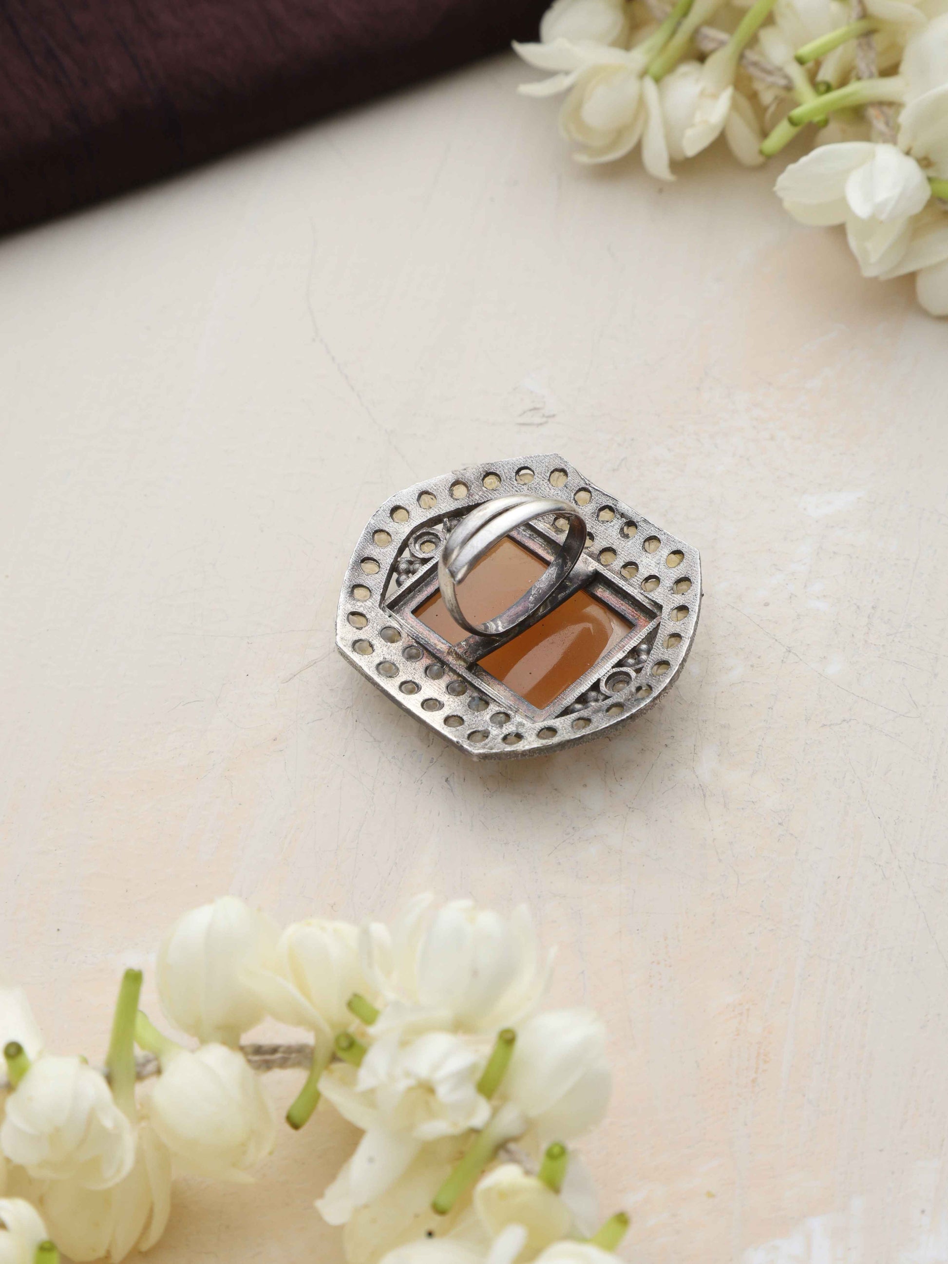 trueBrowns Silver Tone Yellow Stone Ring | Swadesiicart