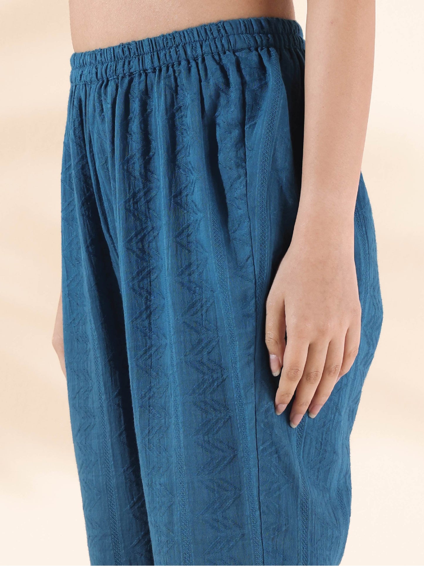 trueBrowns Blue Cotton Dobby Co-ord Set - Swadesiicart