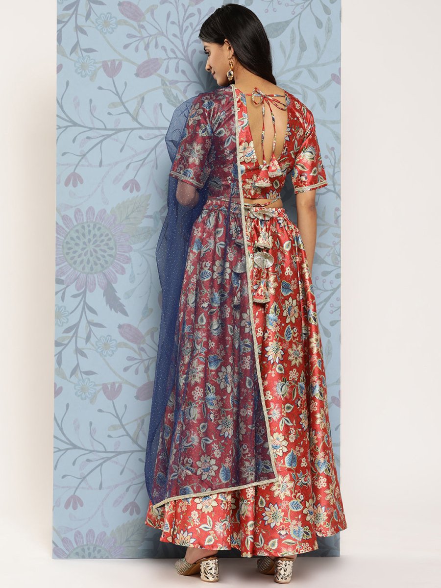 Ahalyaa Printed Zari Ready to Wear Lehenga & Blouse With Dupatta | Swadesiicart
