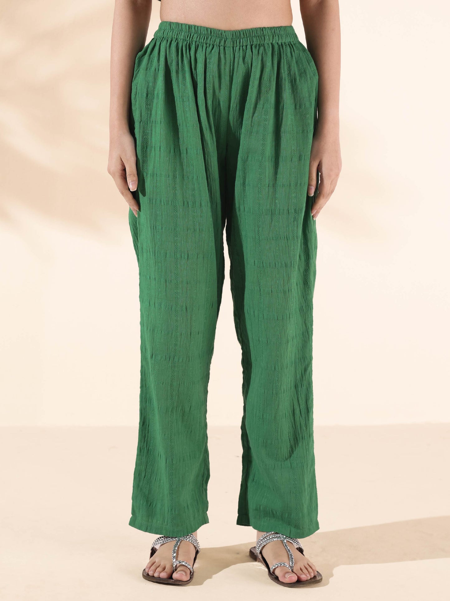 trueBrowns Green Cotton Dobby Relaxed Co-ord Set - Swadesiicart
