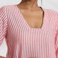 trueBrowns Red Cotton Stripe Straight Kurta Set | Swadesiicart