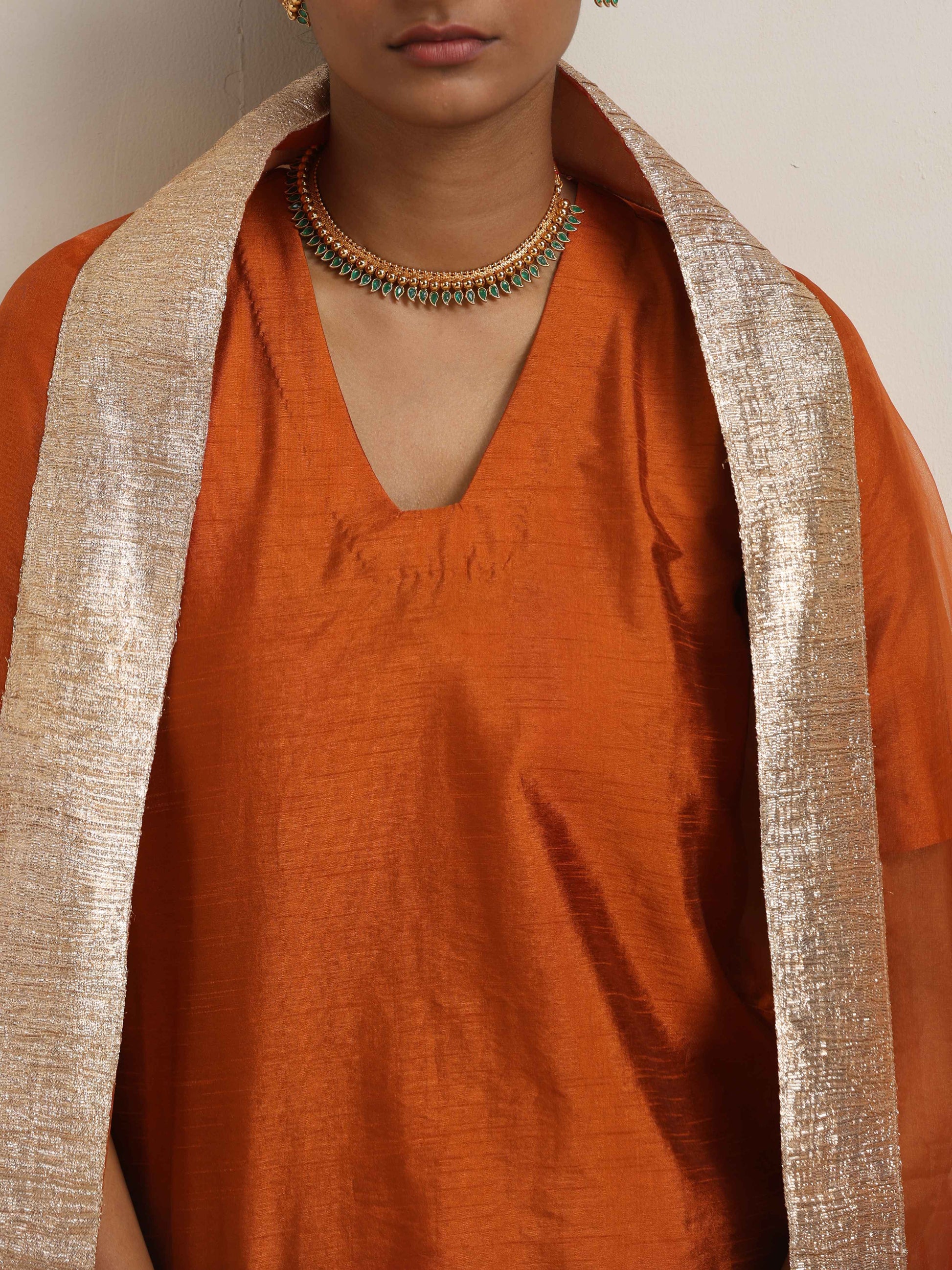 trueBrowns Orange Silk Sharara Dupatta Set | Swadesiicart