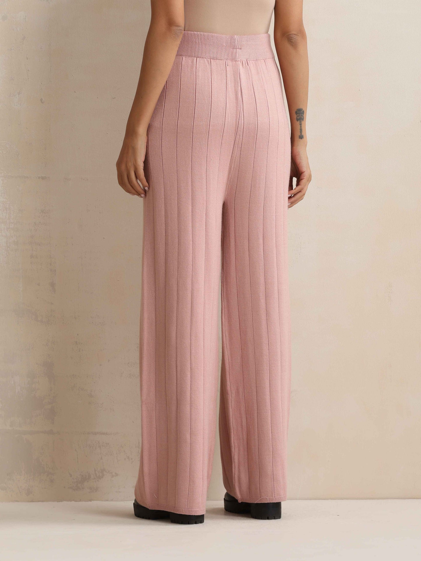 trueBrowns Pink Woollen Flared Pants | Swadesiicart