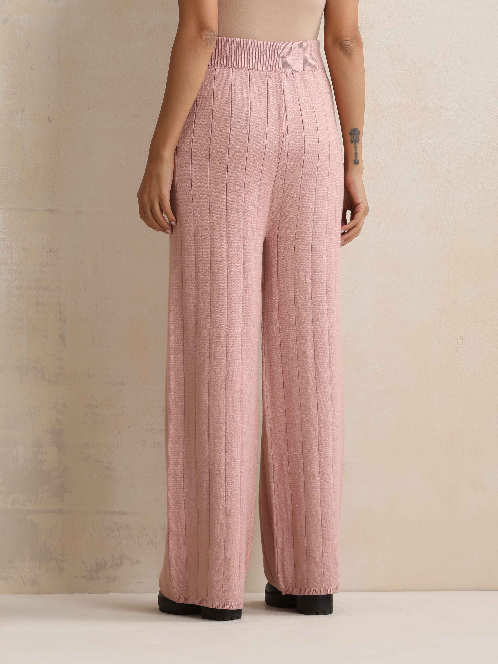 trueBrowns Pink Woollen Flared Pants | Swadesiicart