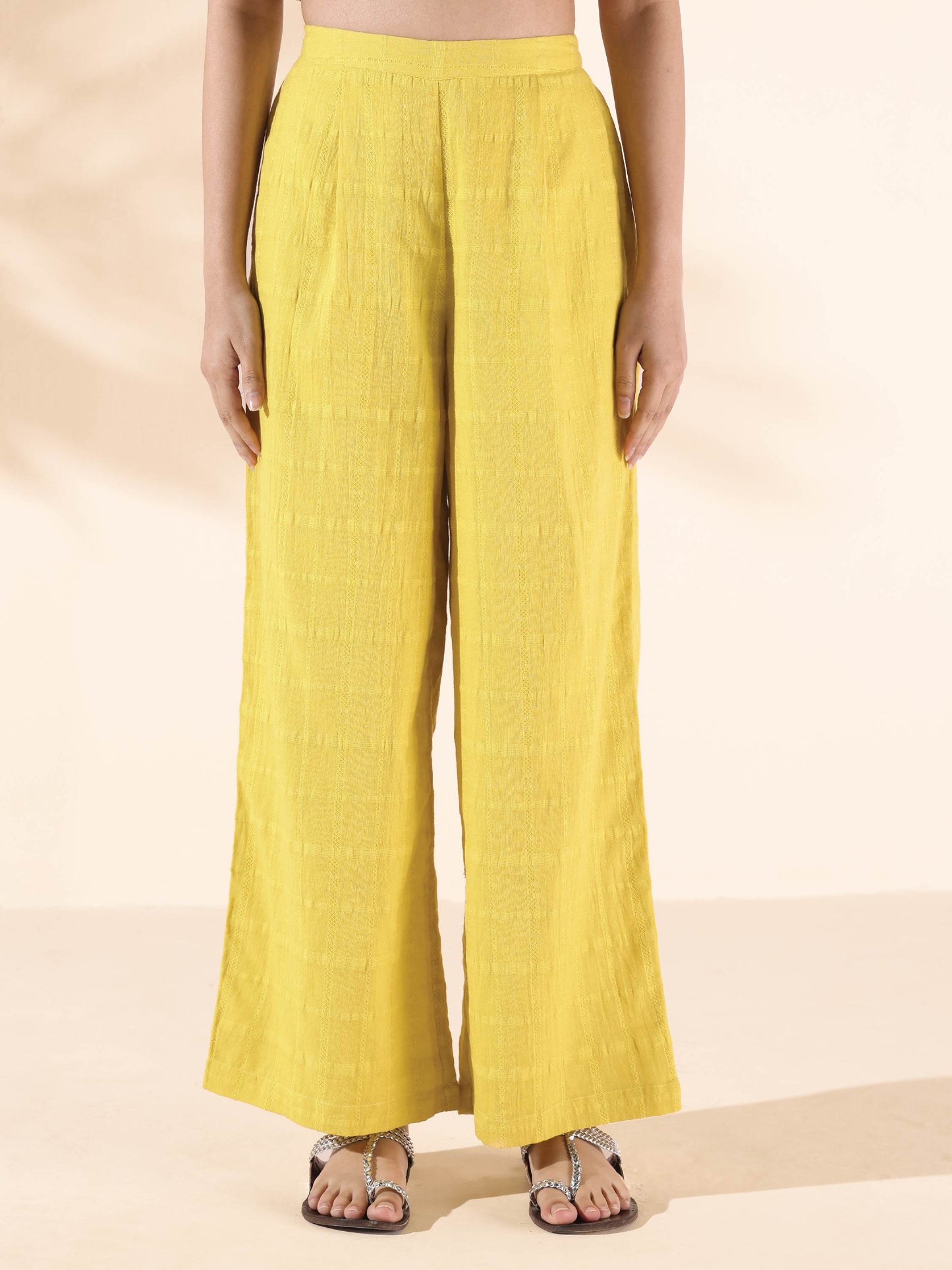 trueBrowns Lime Cotton Dobby V-Neck Co-ord Set - Swadesiicart