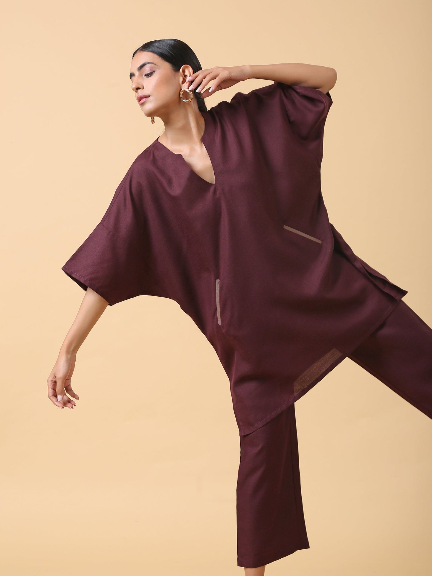 trueBrowns Cotton Linen Purple Boxy Fit Co-Ord Set - Swadesiicart