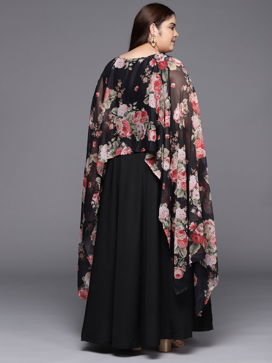 Ahalyaa Plus Size Boat Neck Maxi Ethnic Dress | Swadesiicart