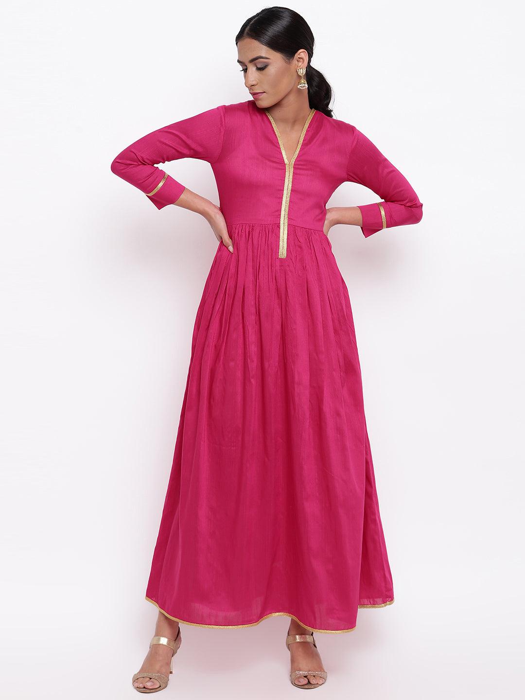 trueBrowns Pink Gold Lace Dress | Swadesiicart
