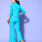 InWeave Women's Aqua Blue Coord Set With Solid Lime Green Crop Top - Swadesiicart