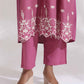 trueBrowns Pink Cotton Floral Embroidered Flared Kurta Set | Swadesiicart