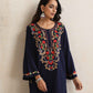 trueBrowns Blue Kashmiri Embroidered Woollen Phiran Kurta | Swadesiicart