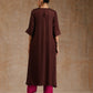 trueBrowns Cola Brown Modal Satin Neck Pleat Kurta Set | Swadesiicart