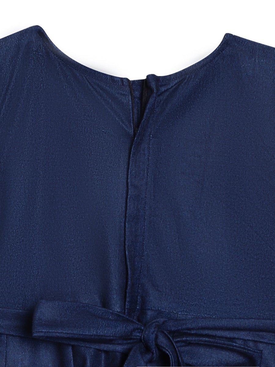 Ahalyaa Girls Navy Blue Velvet Angrakha Gotta Patti Kids Kurta with Palazzos | Swadesiicart