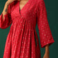 trueBrowns Pink Square Viscose Silk V-Neck Waist Gathered Kurta Pant Set | Swadesiicart