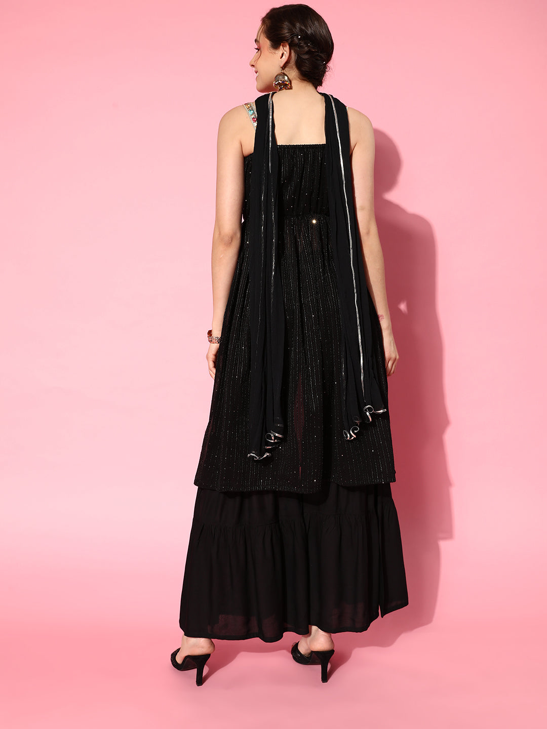 InWeave Women's Black Gota Insert Neckline Sharara Set - Swadesiicart
