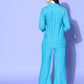 InWeave Women's Aqua Blue Coord Set With White Butterfly Scarf - Swadesiicart