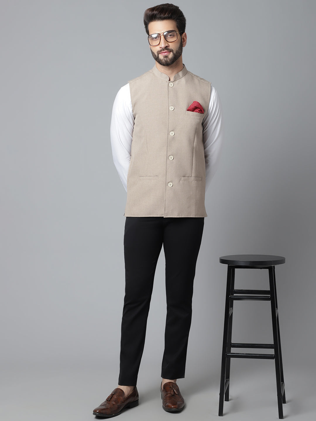 Even Apparels Men's Brown Nehru Jacket With Welt Pockets | Swadesiicart