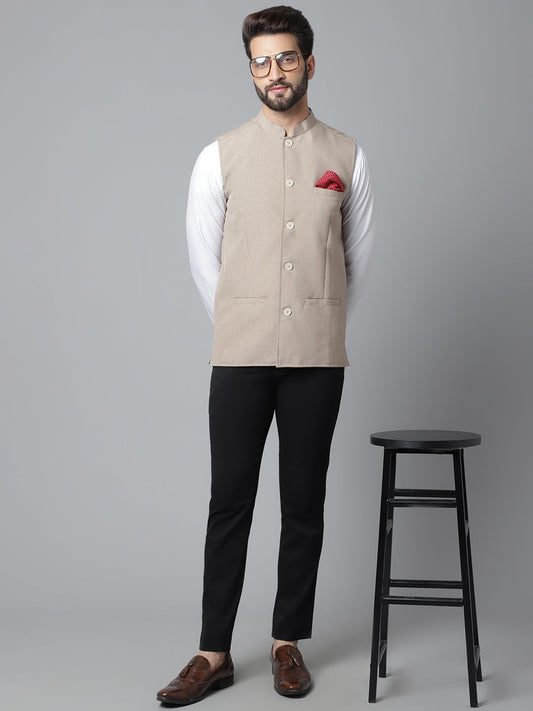 Even Apparels Men's Brown Nehru Jacket With Welt Pockets | Swadesiicart