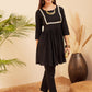 InWeave Women's Black Round Neck Square Gota Work Kurta Pant Set - Swadesiicart