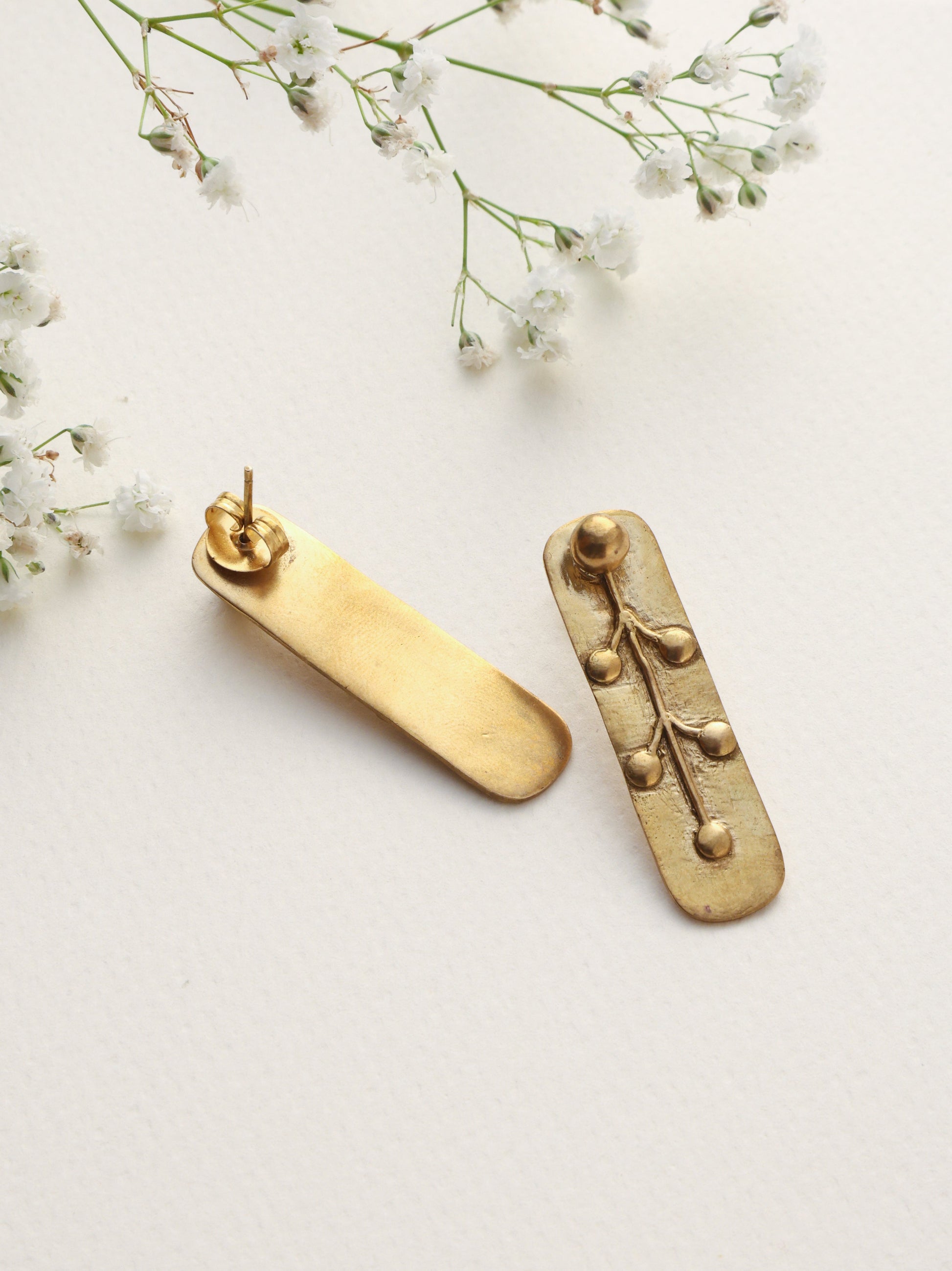 trueBrowns Brass Embossed Rectangular Earrings - Swadesiicart