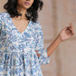 trueBrowns White With Overall Blue Print Cotton Slit Gathered Kurta Set | Swadesiicart