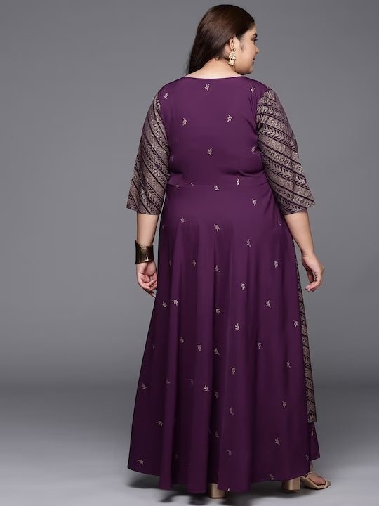 Ahalyaa Plus Size V-neck Maxi Ethnic Dress | Swadesiicart