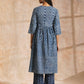 trueBrowns Indigo Dabu Zig-Zag Lines Print Cotton Flared Kurta Pant Set | Swadesiicart