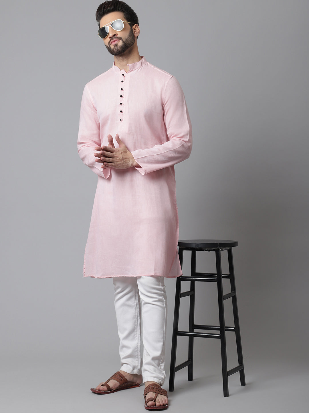 Even Apparels Pink Pure Cotton Kurta With Band Collar | Swadesiicart